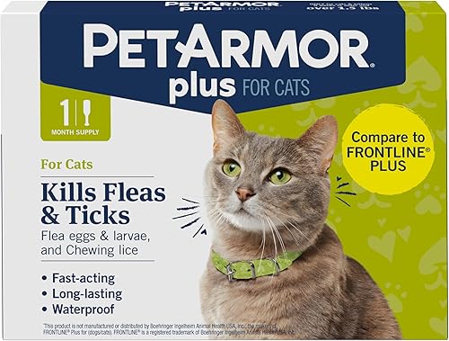 PetArmor Además de prevención de pulgas y garrapatas para gatos, tratamiento de pulgas y garrapatas de gato, 1 dosis, tópico impermeable, acción