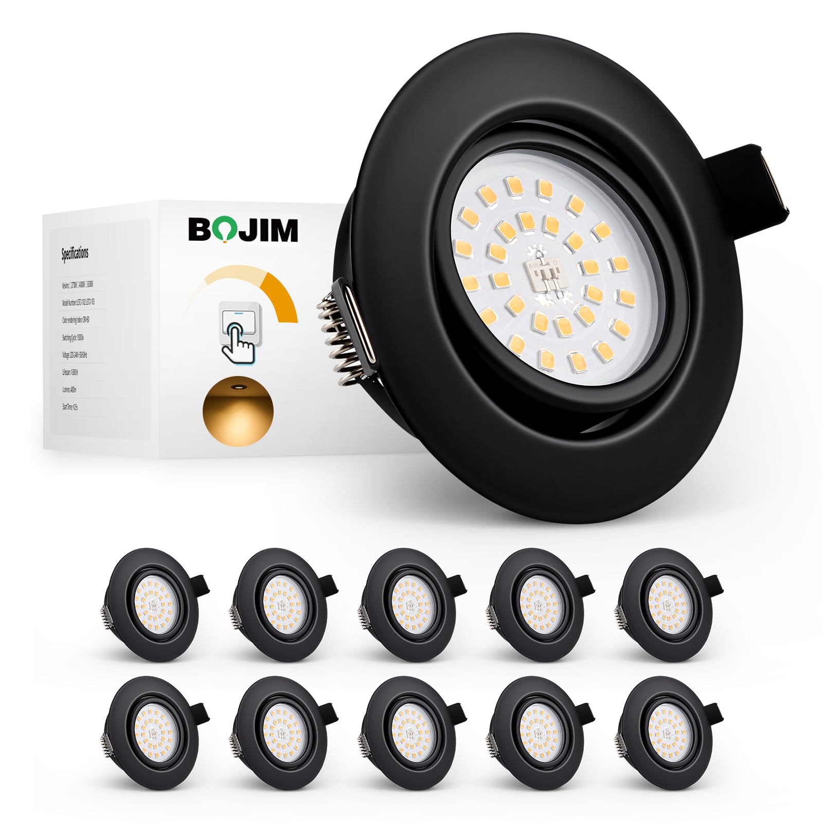 BOJIM Einbaustrahler LED 230V Flach Dimmbar, 5.5W 68mm - 80mm Lochmaß, für Küche Wohnzimmer Badezimmer
