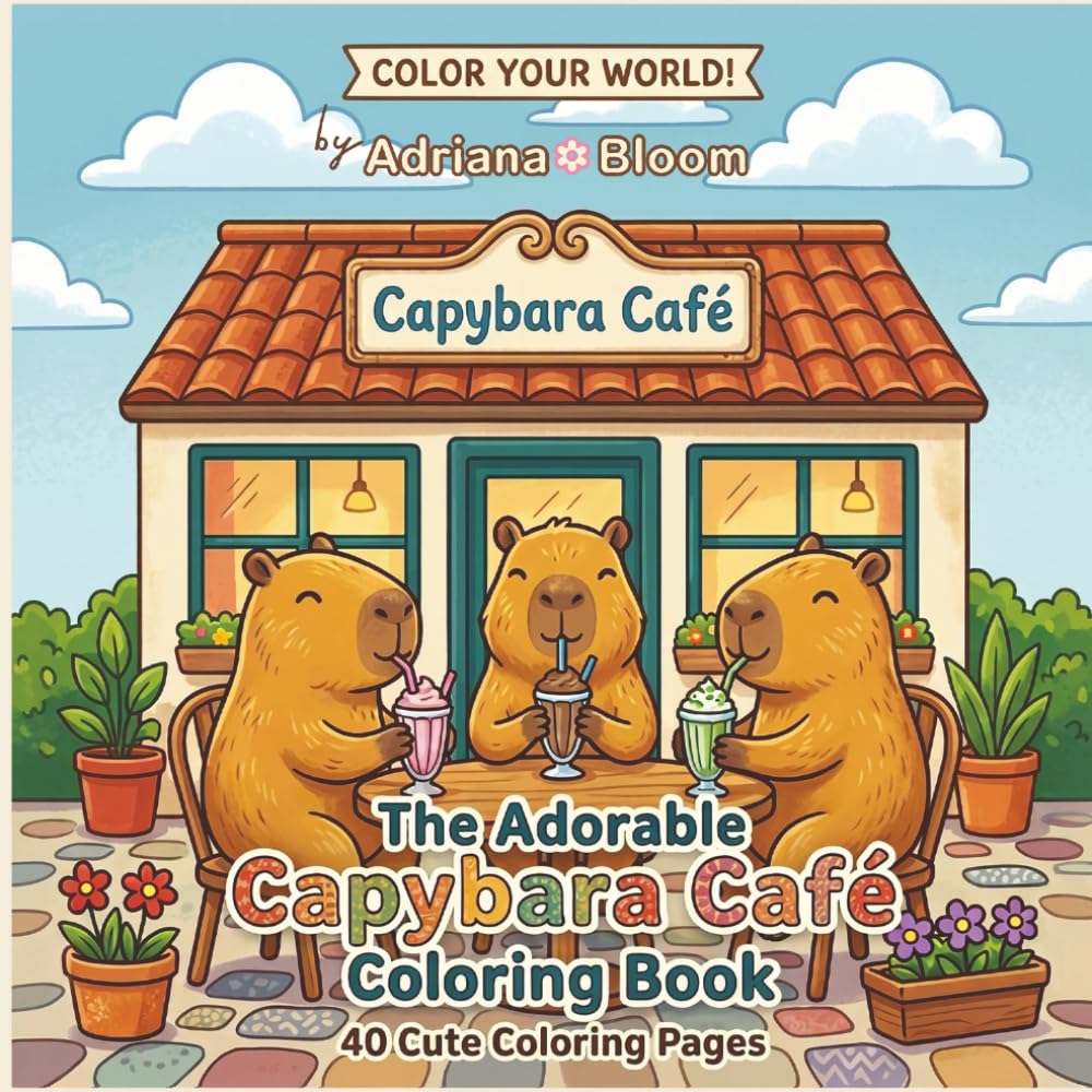 Capybara Café: 40 Cute Coloring Pages for Kids, Teens and Adults — Adorable Animal Friends, Cozy Café Scenes and Stress-Relief Illustrations