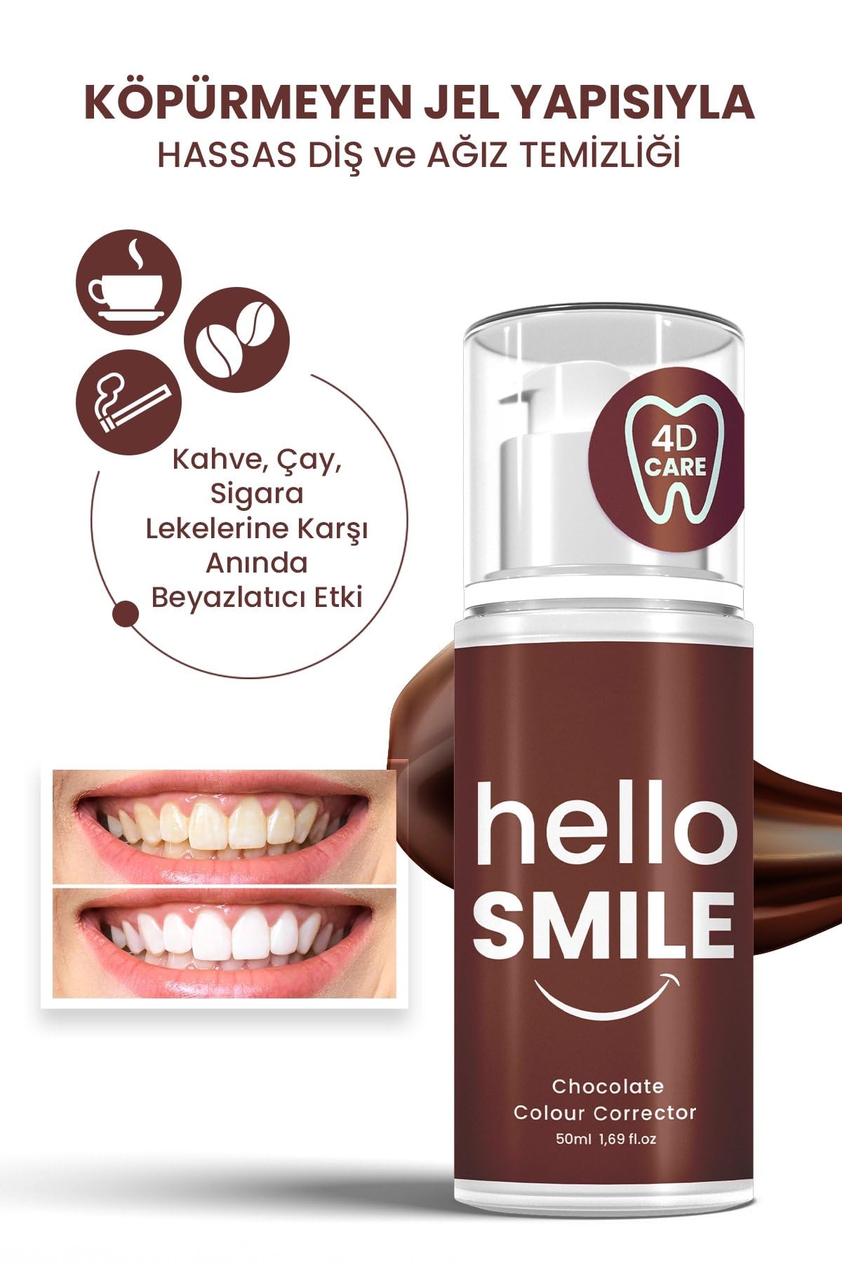 Hello Smile Çikolata Aromalı Anında Beyazlatıcı Diş Jeli