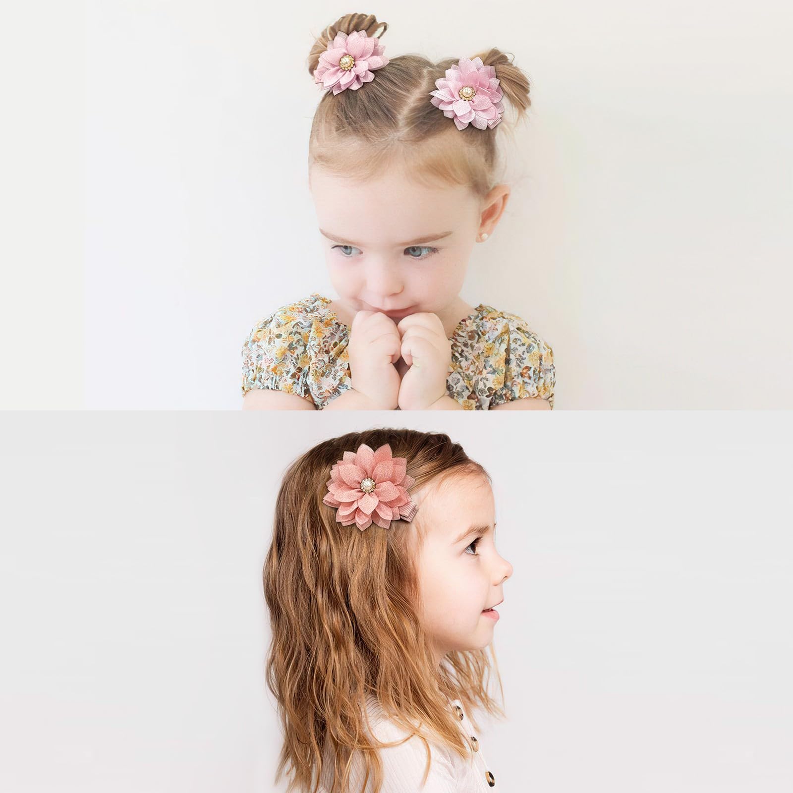 DeD 40 fermagli per capelli in chiffon da 5,8 cm, con fiore di strass, piccoli fermagli per capelli per ragazze e neonati, set da 20 paia