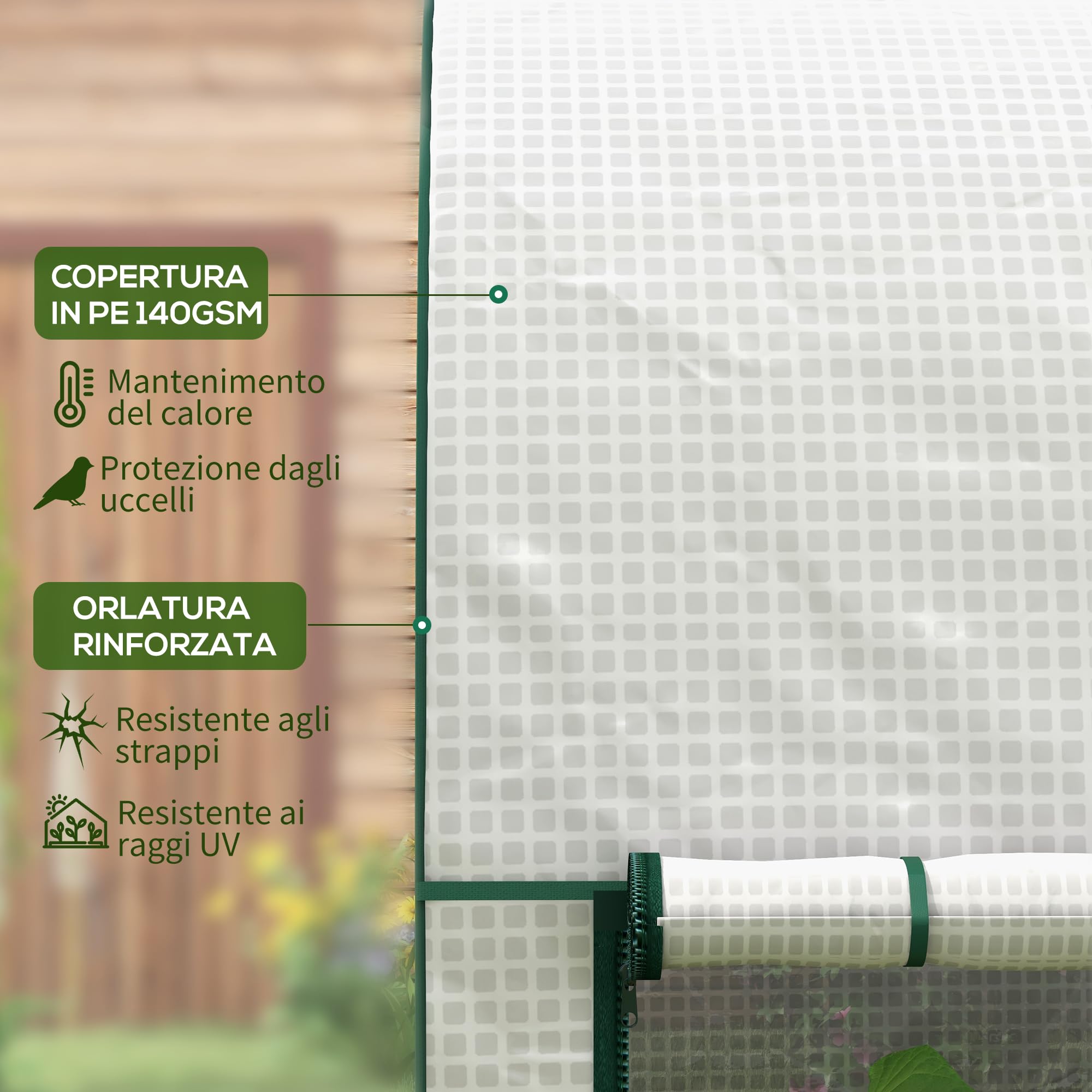 Outsunny Serra da Giardino 2x1x1.78 m con 2 Porte Avvolgibili a Cerniera, Serra per Orto con Struttura in Acciaio e Copertura in PE Anti-UV, per Orto Verdure Fiori, Bianco