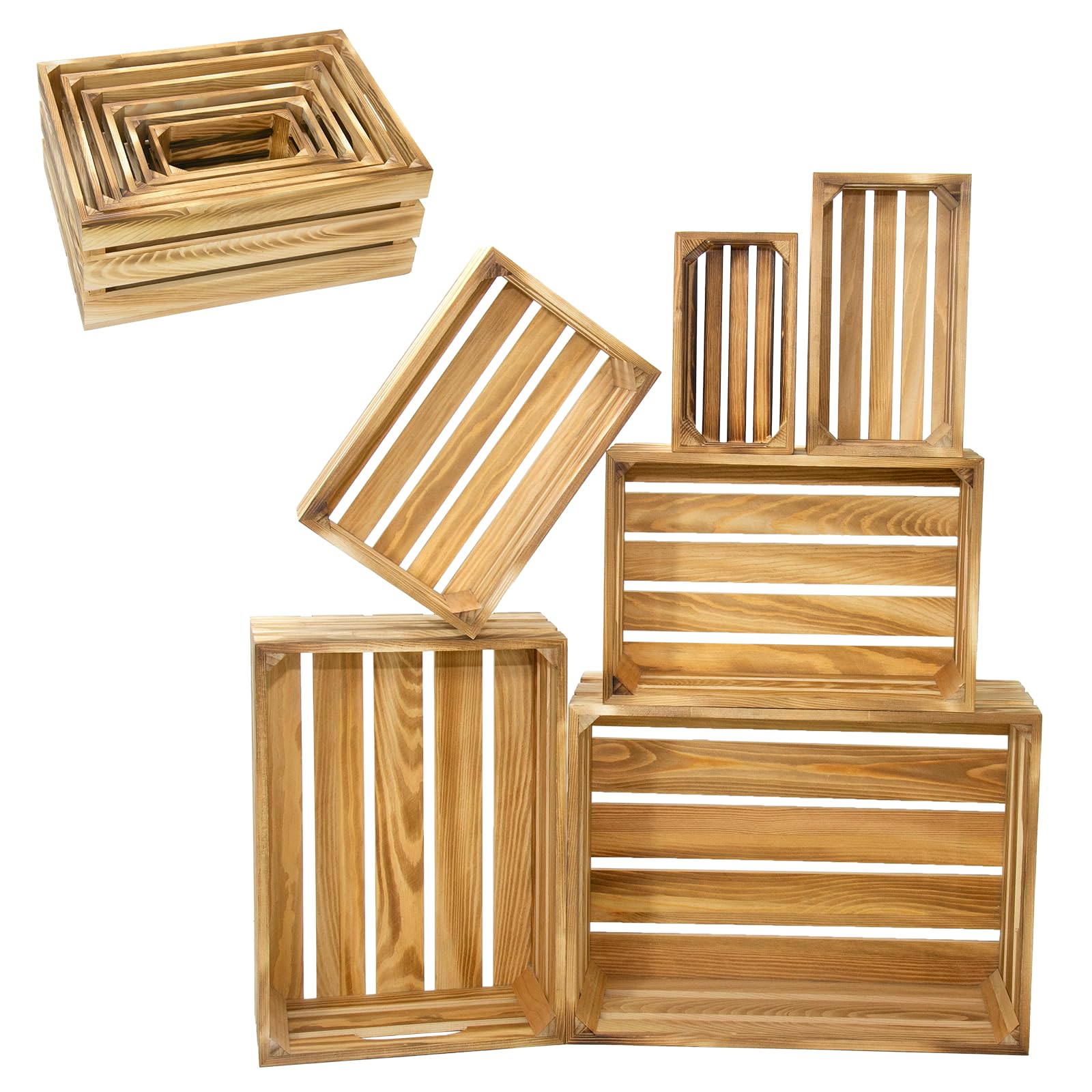 Cajas decorativas de madera para almacenamiento, 6 unidades, cestas de madera para almacenamiento y exhibición, juego de cajas decorativas rústicas con asa
