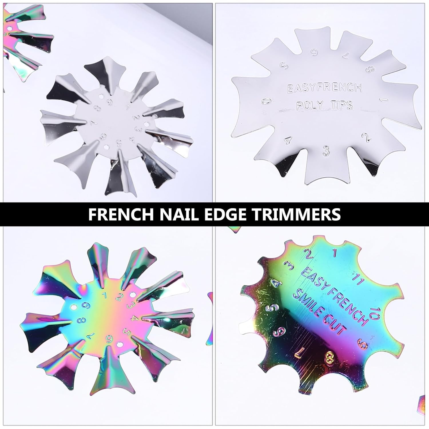 GANAZONO 12pcs Stainless Steel French Manicure Trimmers Nail Art Templates for Fingernails and Toenails Professional and Beginner Manicure Tool for Home Use