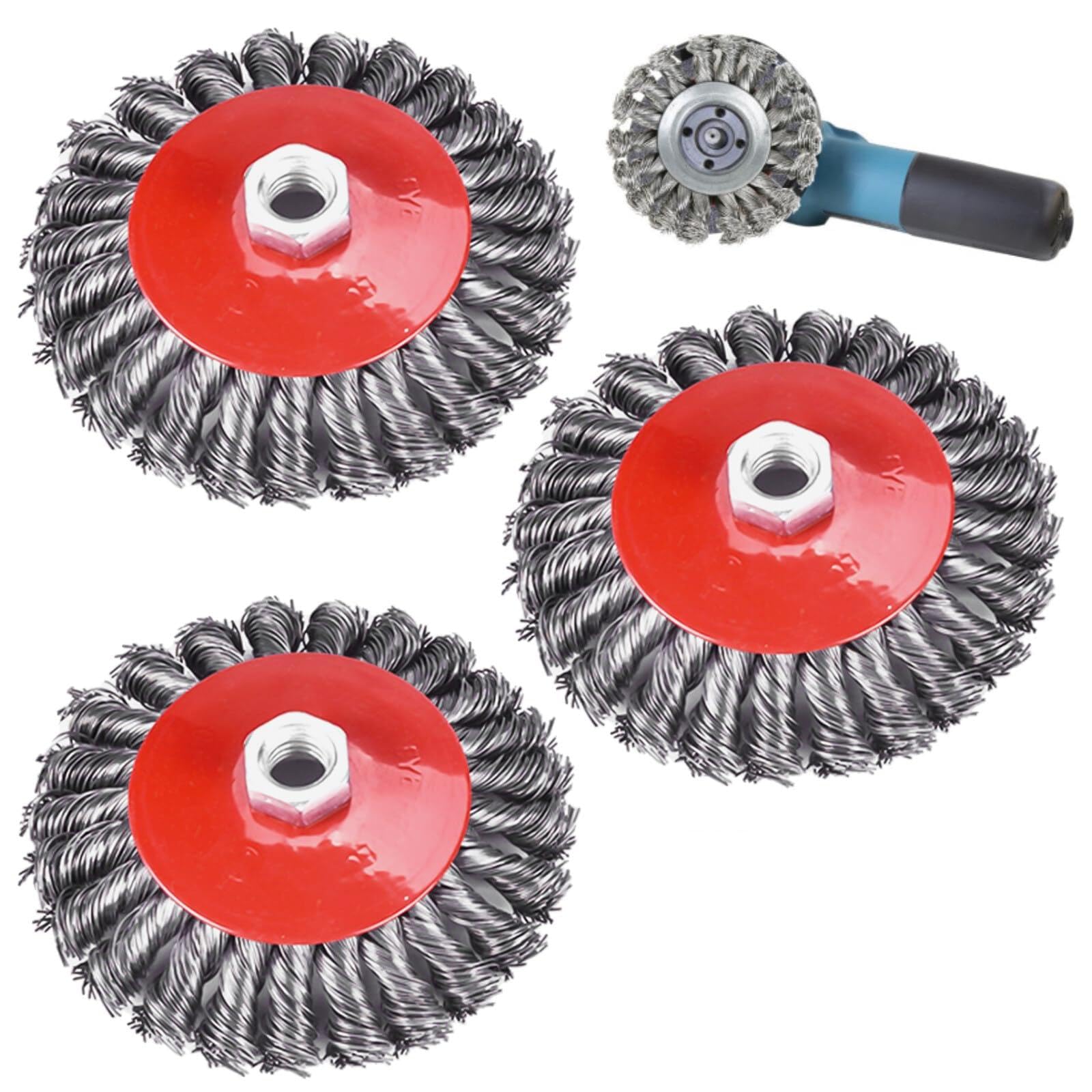 3 Wire Brushes for Angle Grinder M14 125 mm – Disc, Pot and Polishing with Polishing Kit