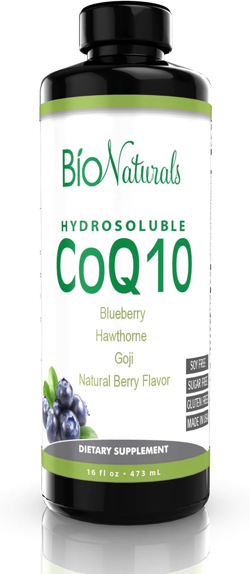 CoQ10 Hydrosoluble Liquid Supplement w/Superior Absorption - 100% Natural & Vegetarian w/Antioxidants Goji Berry, Blueberry & Hawthorne Berry for Heart Health & Cardiovascular Support - 16 fl oz