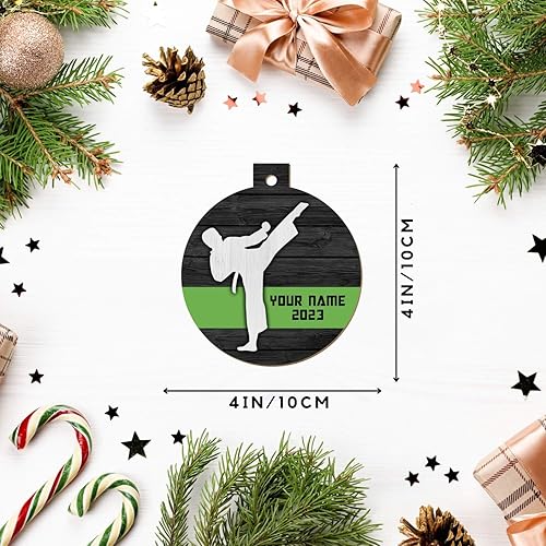 Miniatura 3 de Podagree - Adornos de karate con nombre personalizado para árbol de Navidad, adorno de Navidad de karate de madera personalizado para Navidad 2023,