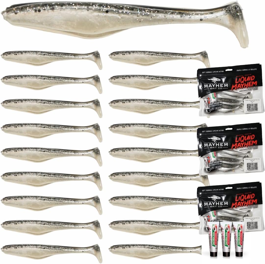 Liquid Mayhem Devils Split 4” – Soft Plastic Lures for Bass & Walleye with Fast Darting Action – Includes Bonus 10ml Attractant – 6 Baits Each Pack