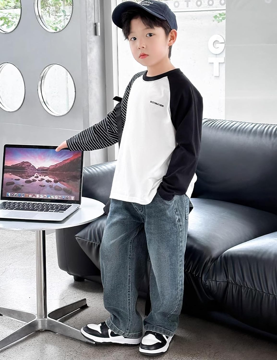 Gihuo Boys Baggy Jeans Pants Straight Leg Elastic Waist Denim Pants with Pockets 8-11Y - Image 6