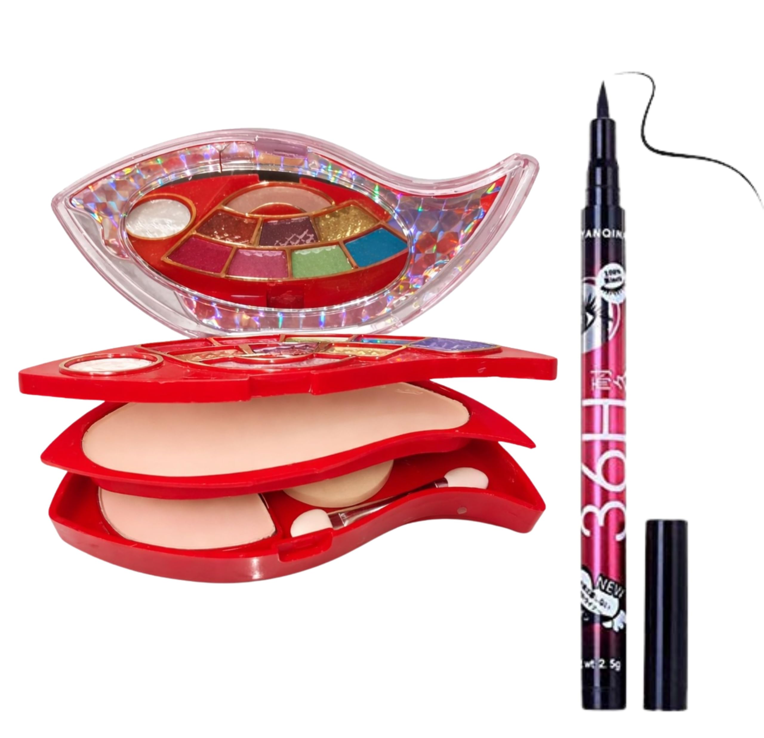 Professional Eye Makeup Combo – Unique Leaf-Shaped 3-Layer Folding Palette with Multi-Color Eyeshadow & Compact Powder | Includes 36H Waterproof Precision Sketch Eyeliner Pen | Long-Lasting & Smudge-Proof Beauty Kit-image-37