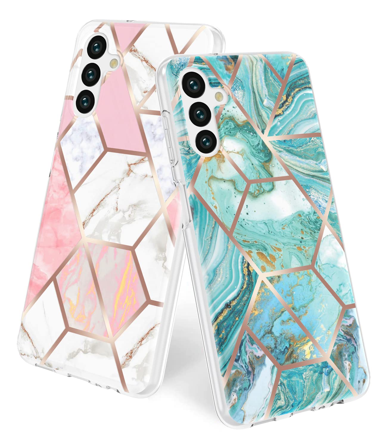 Anshow 2 Pack for Samsung Galaxy A13/A04S 5G Cases, Ultra Slim Phone Case Glitter Marble Pattern TPU Protective Cover for Samsung Galaxy A13/A04S 5G Case, Pink and Green