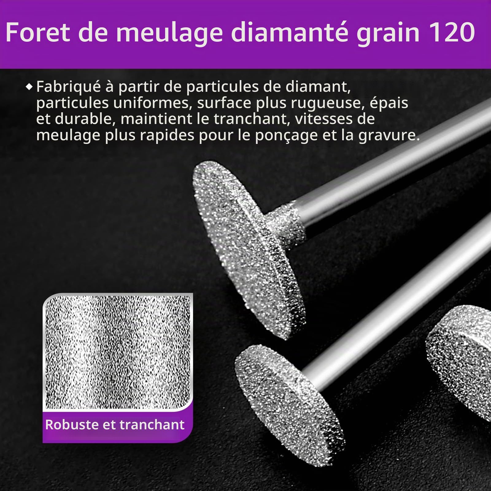 Lot de 52 forets de meulage diamant multifonctionnels compatibles avec Dremel, forets diamantés rotatifs, tige de 3 mm pour pierre, verre, céramique, sculpture, polissage, meulage