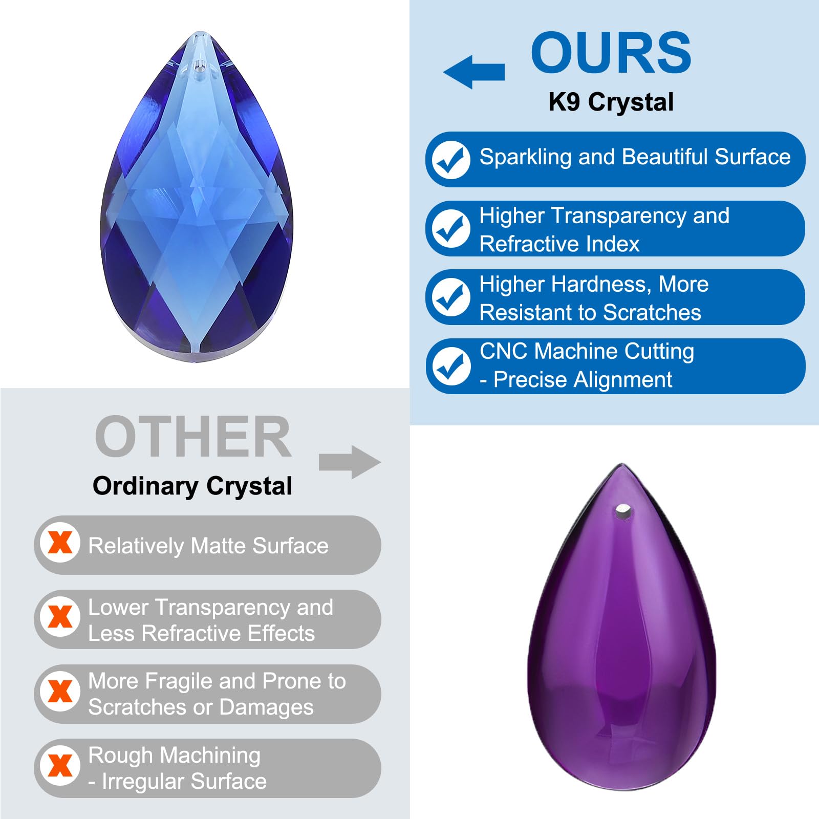 PATIKIL K9 Crystal Pendants Teardrop Beads - Image 3