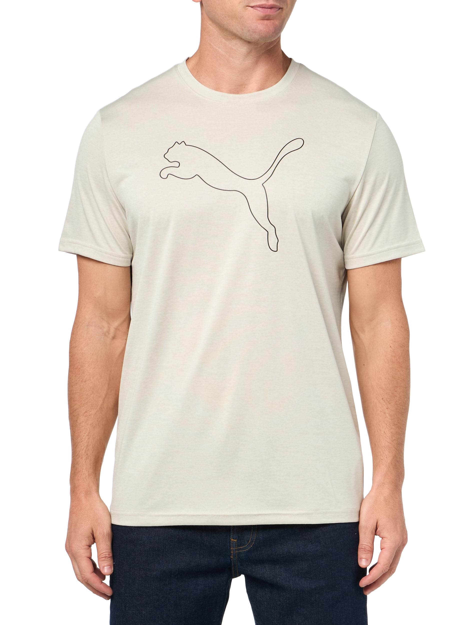 PUMA mens Train All Day Essentials Large Cat T-shirt Train All Day Essentials Large Cat T-shirt L Desert Dust Heather Ss25