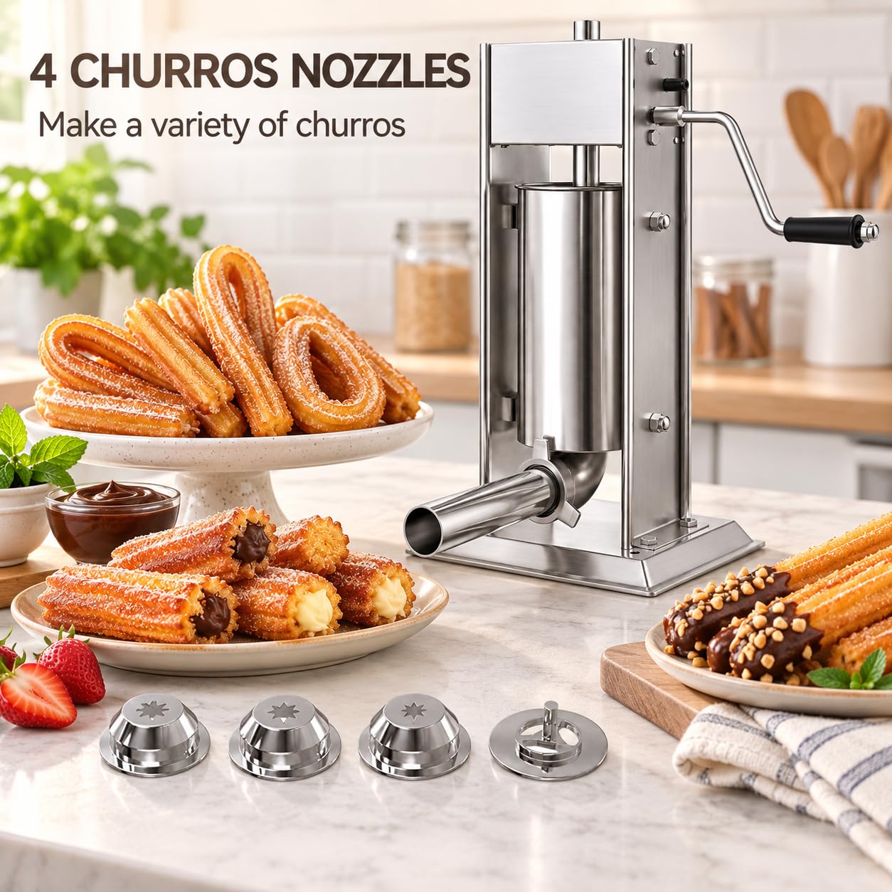 Machine à churro manuelle avec plusieurs buses et tubes de remplissage, 3 l