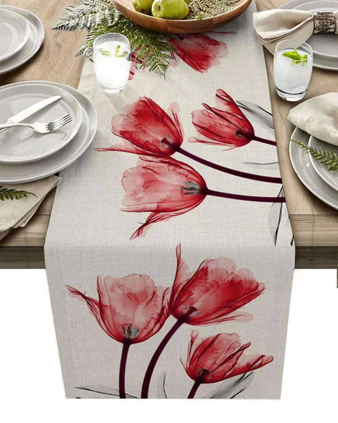 Bieżnik stołowy z lnu w kolorze niebieskim, tulipan, juta, bieżnik na stół, dekoracja stołu na przyjęcie weselne (fioletowy 33 cm x 180 cm)