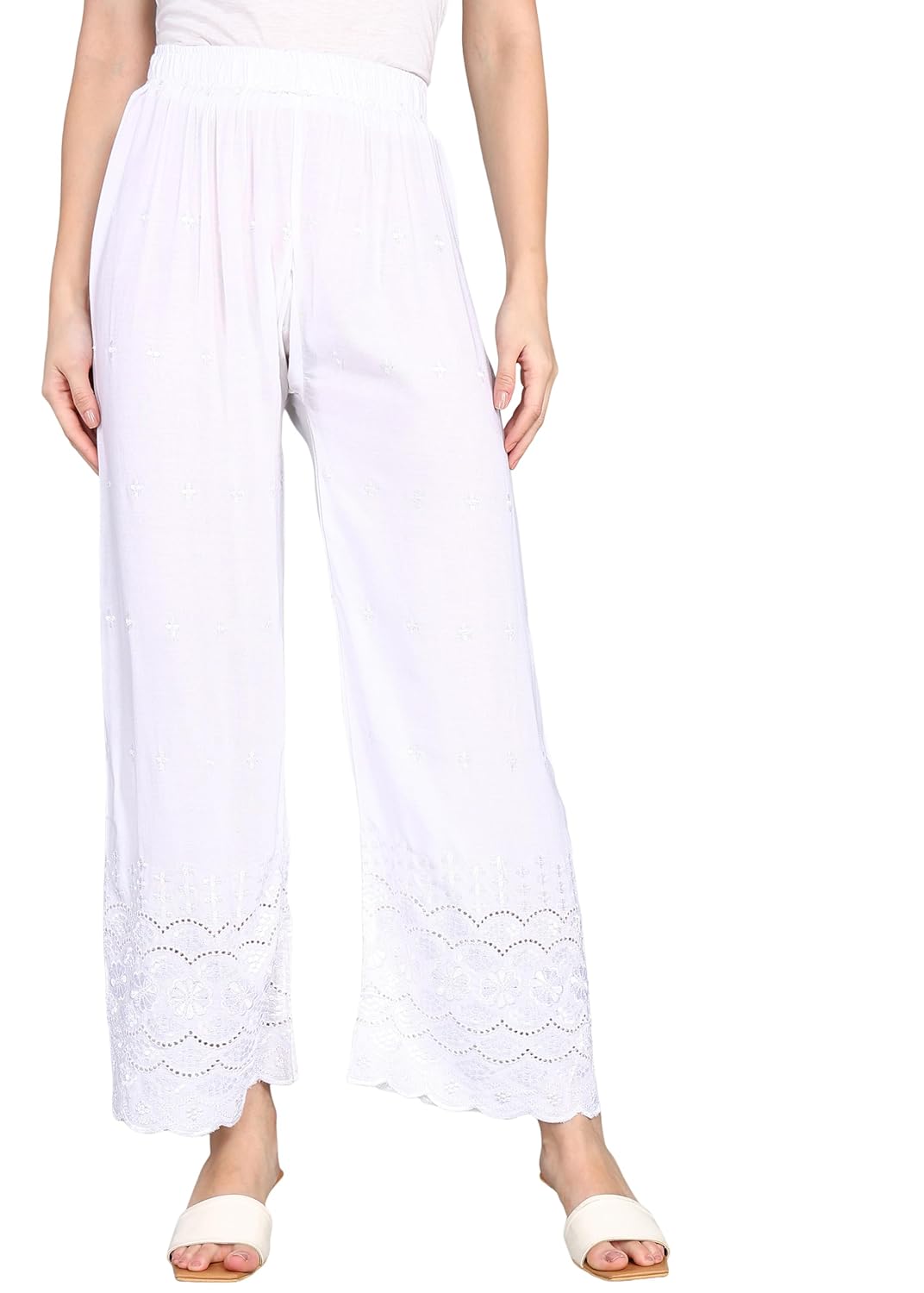Averno Women’s Regular Fit Chikankari Rayon Palazzo| Loose Fit Flared Wide Leg Palazzo Pants for Women and Girls | Ideal for Feastival, Ethinic, & Office Averno Women’s Regular Fit Chikankari Rayon Palazzo| Loose Fit Flared Wide Leg Palazzo Pants for Women and Girls | Ideal for Feastival, Ethinic, & Office