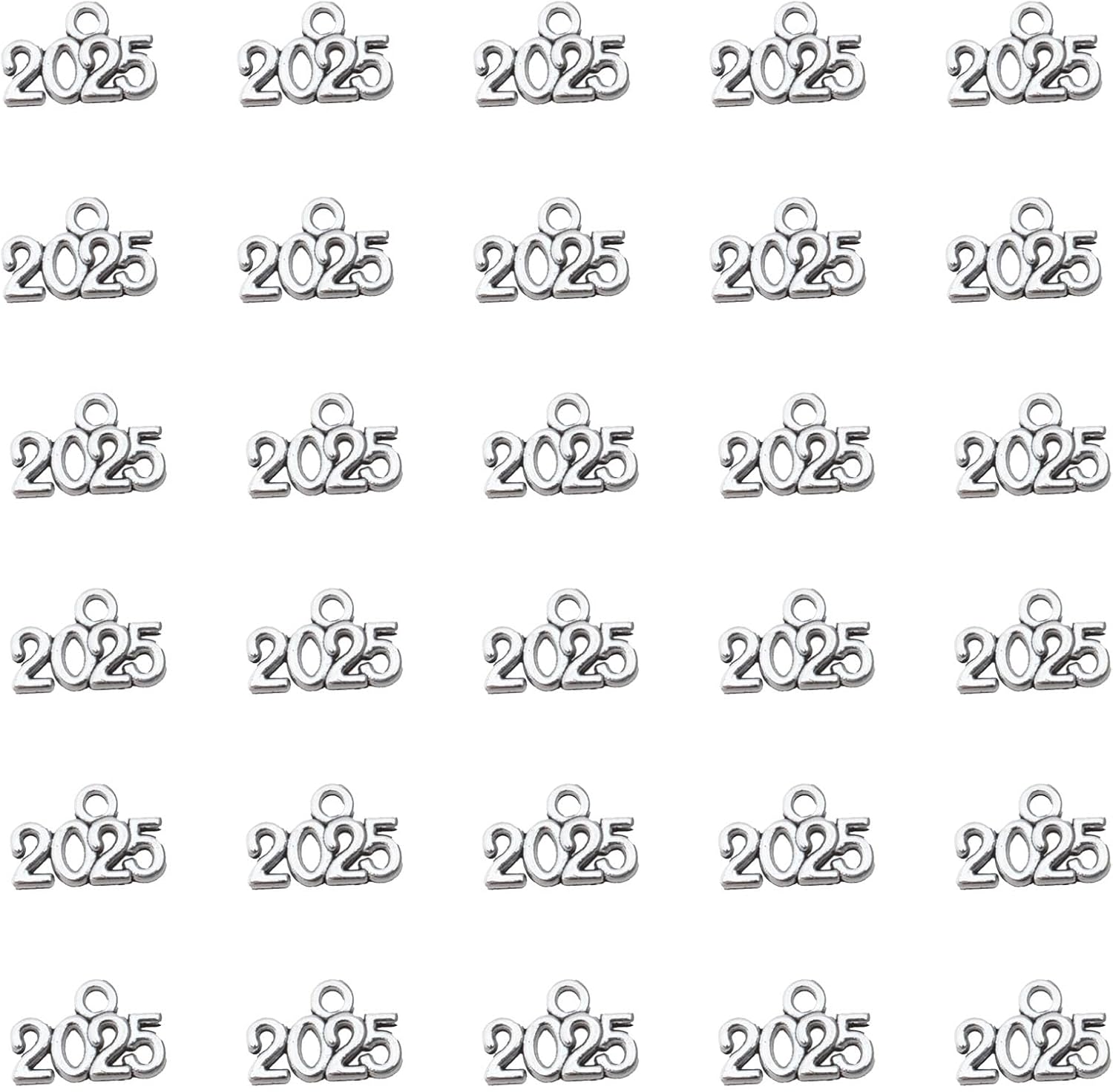 50 Pcs 2024 Charms Silver Year Signet Bulk Antique Number Pendants for Jewelry Making Finding Craft Accessories Necklace Bracelets Keychain DIY Project Christmas Décor