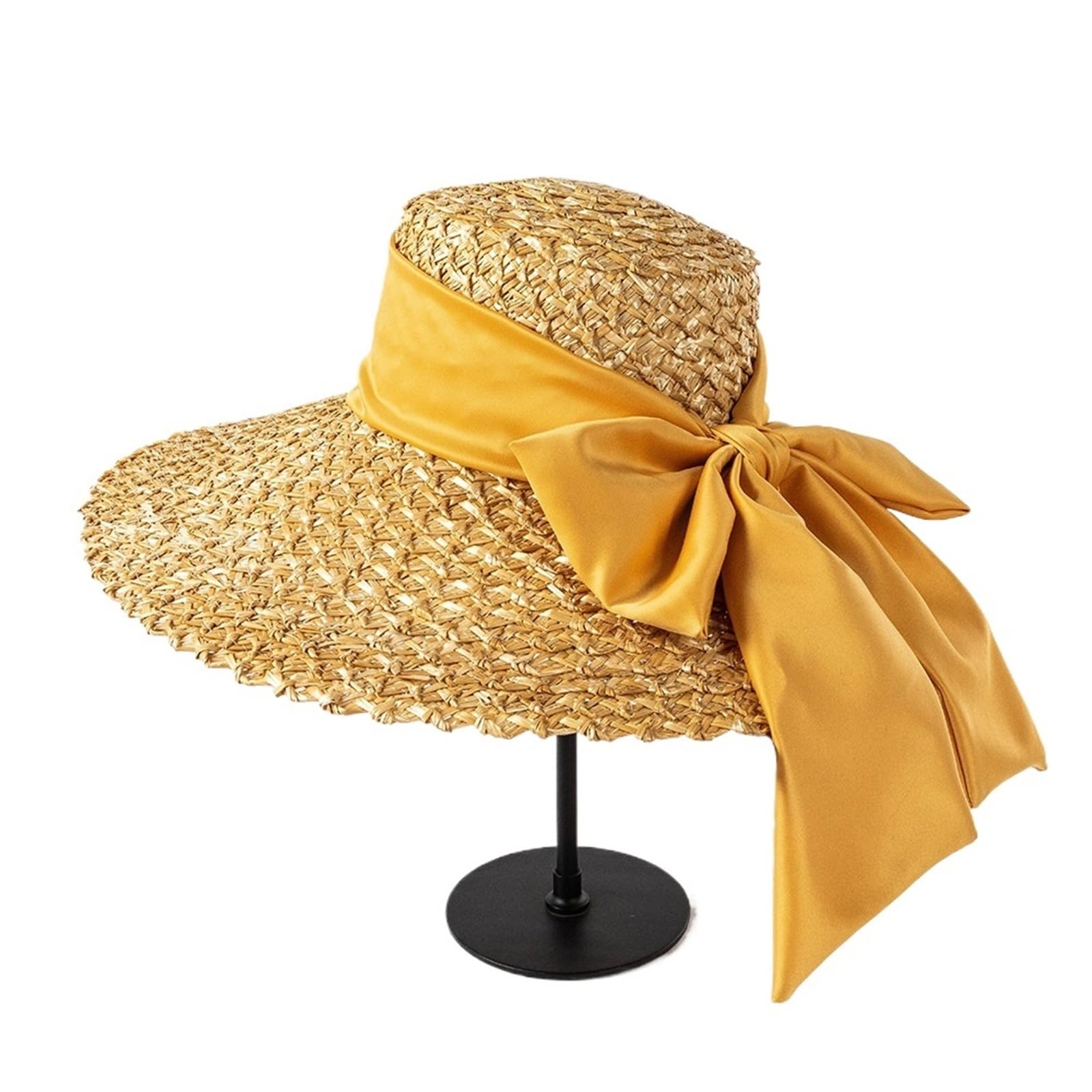 Sombrero De Paja Para Mujer Sombrero de paja pétalos tejido a mano, moda primavera y verano, con ala grande lazo for mujer, playa, sol al aire libre