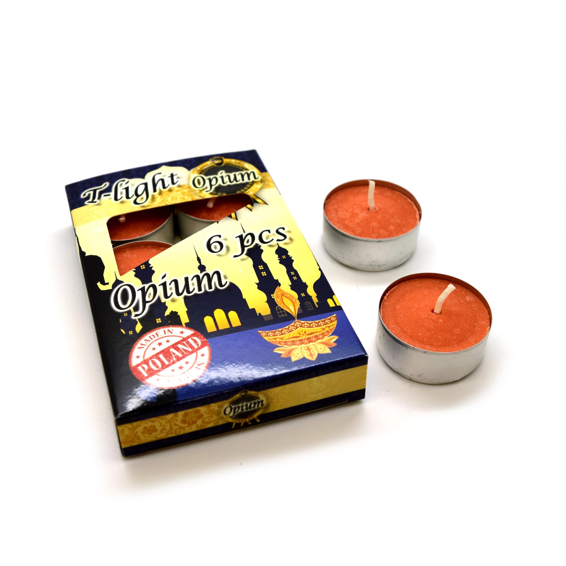 SolaDirect Scented Tea Lights - Pack of 6, Decorative Household Candles, Clean Burn, 4 Hours Long Burning Time (Opium)