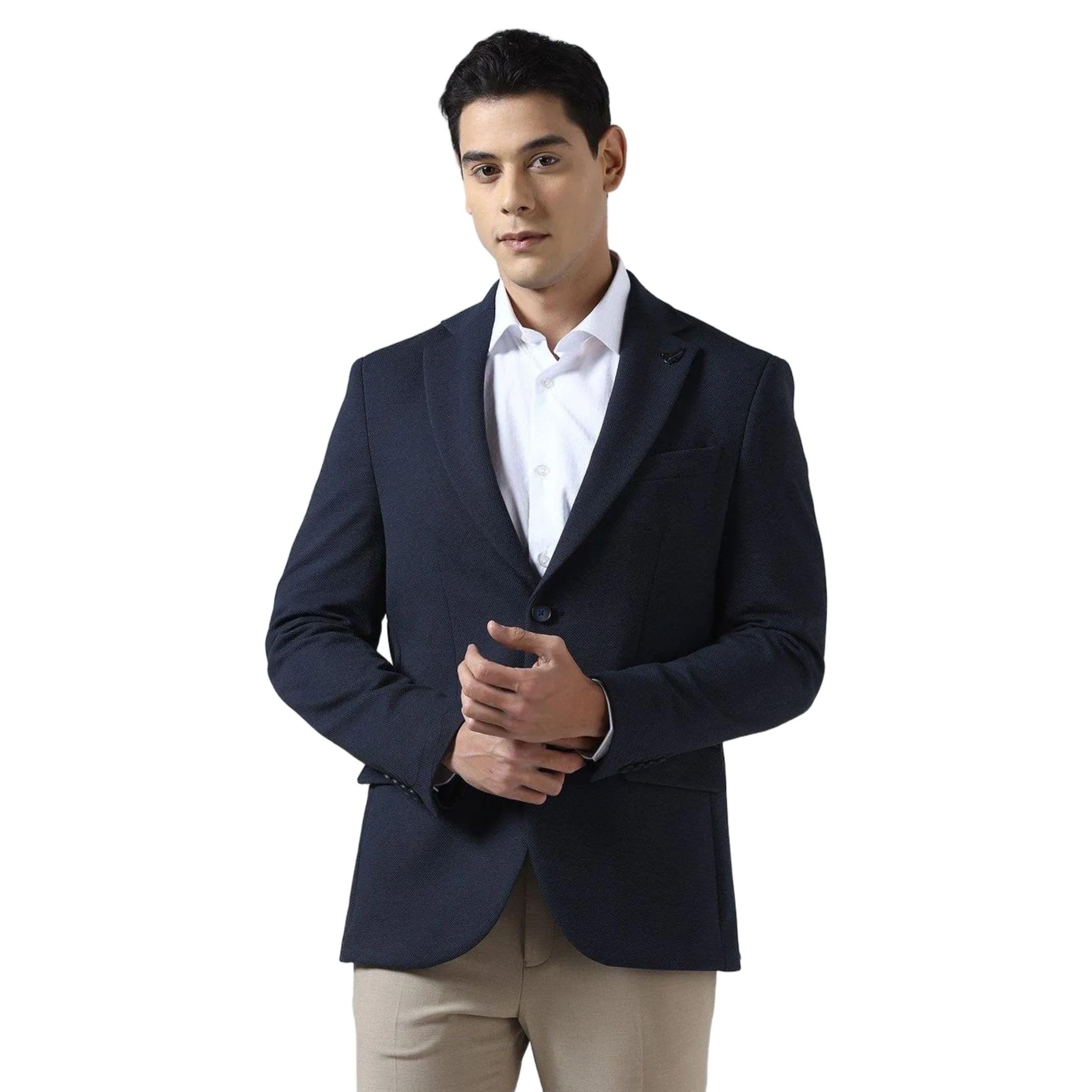 blackberrys Men Poly-Blend Textured Slim Fit Blazer Blue-picture-16