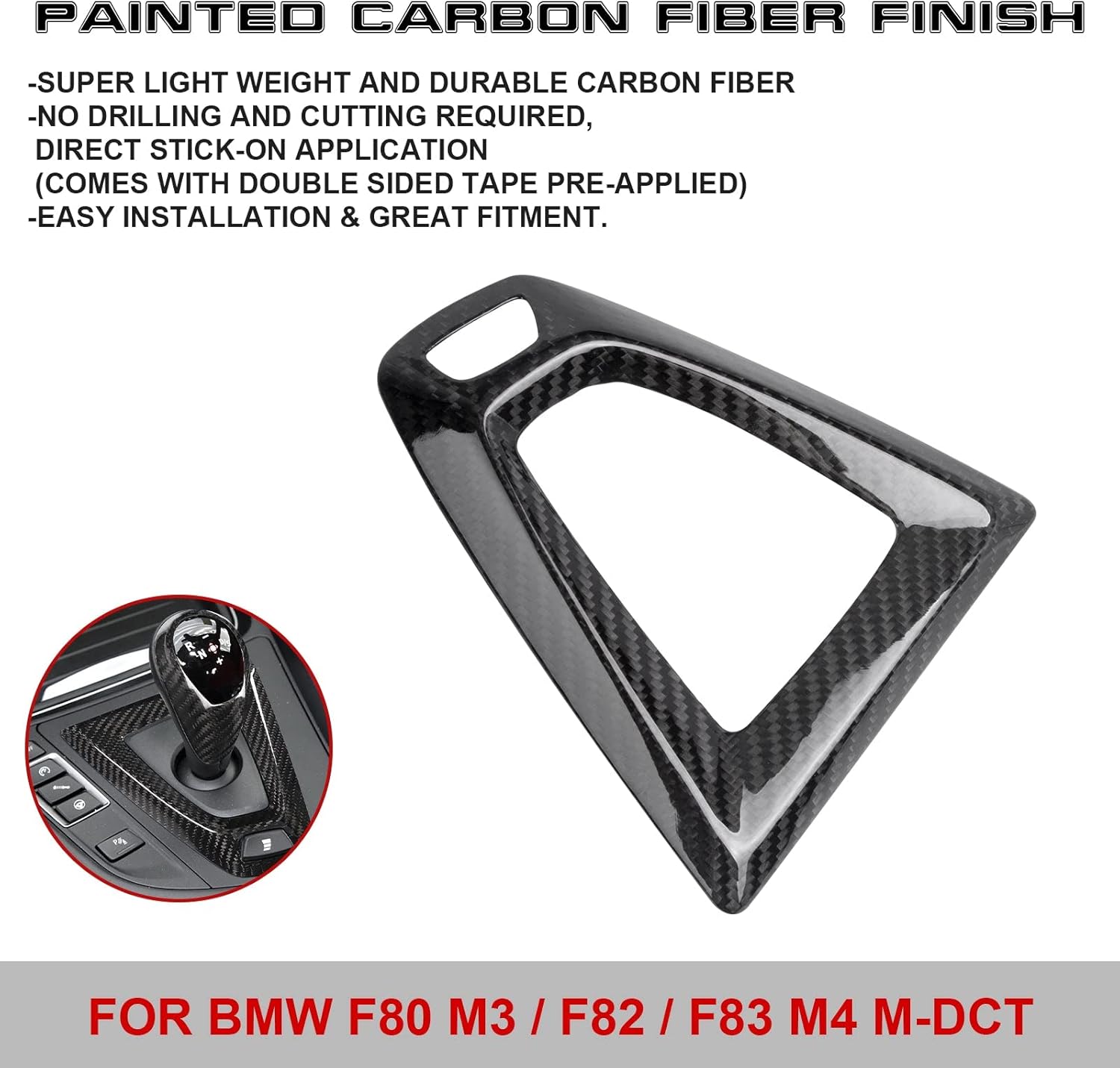 x xotic tech Inner Gear Shifter Knob Base Surround Molding Panel Cover Trim, Real Carbon Fiber, Compatible with BMW M2 M3 M4 F80 F82 F83 F87 w/M-DCT Transmission