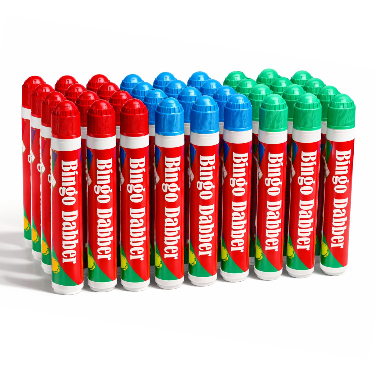 36 Bingo Dabbers Set – Non-Drip Bingo Pens and Bingo Markers in Red, Blue & Green – Mess-Free Bingo Daubers for Game Nights, Bingo Halls, Parties & Family Fun – Easy Grip, Smooth Flow