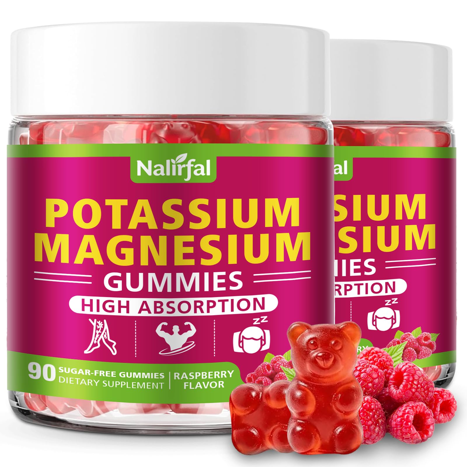2 Pack Potassium Magnesium Gummies – with High-Absorption Magnesium Glycinate, Potassium Citrate, D3 & B6, for Muscle Support & Electrolyte Balance, Vegan, Raspberry Flavor, 180 Count