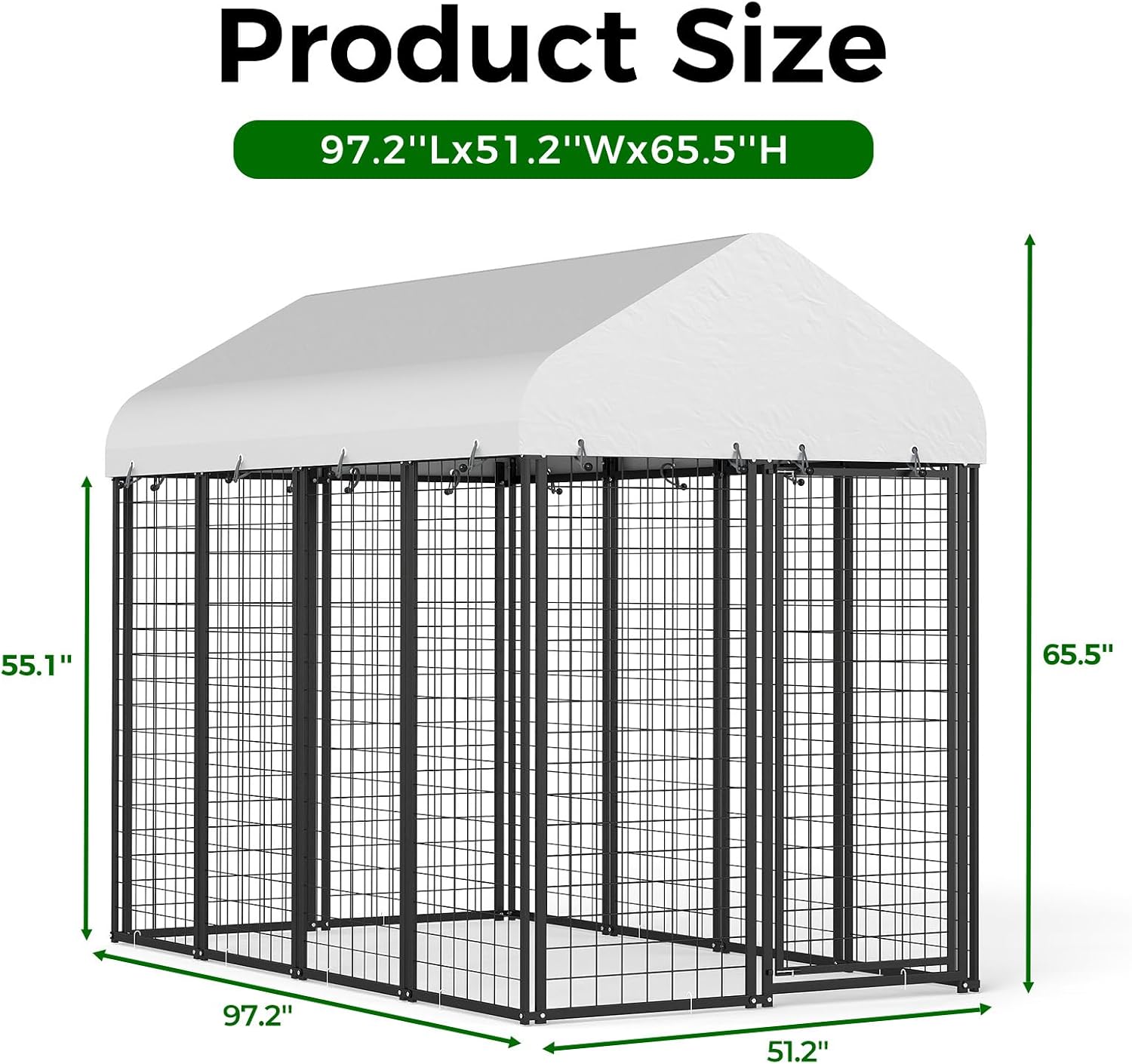 8'x4'x6' Outdoor Dog Kennel with Anti-Rust Galvanized Welded Wire Steel, Heavy Duty Dog Enclosure with Waterproof Roof Cover and Secure Lock for Outside Use