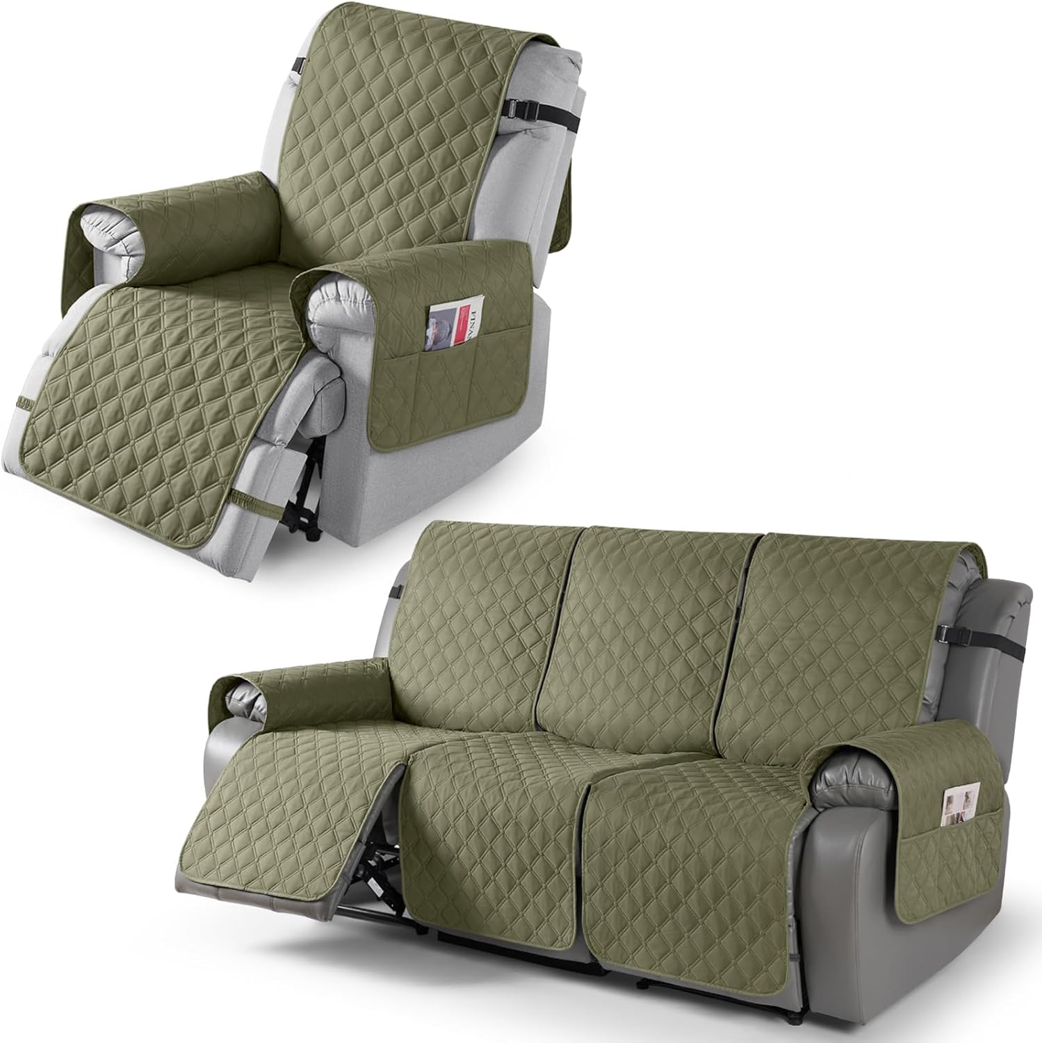 TAOCOCO 100% Waterproof Recliner Chair Cover & Recliner Couch Cover(Gray Green)