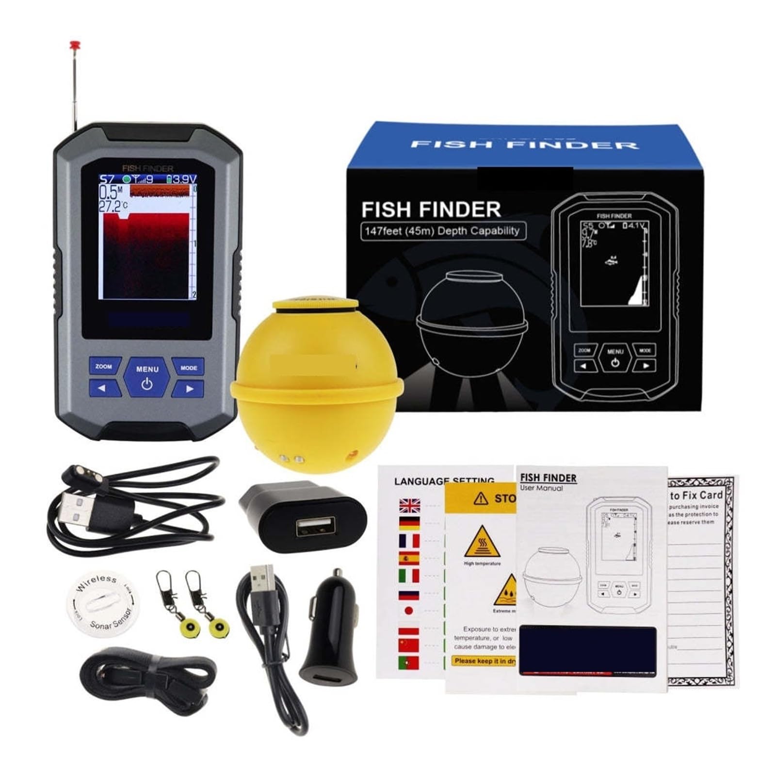 Ecoscandaglio, Sensore sonar portatile wireless a colori con display LCD a, portata 200 m