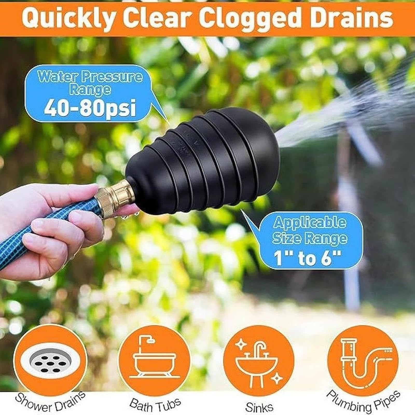 Kit de limpieza de drenaje de goma de 3 piezas, desatascador de agua de alta presión para inodoros, canalones y alcantarillados, ventosas de fontanería profesional, eficaz drenaje solut