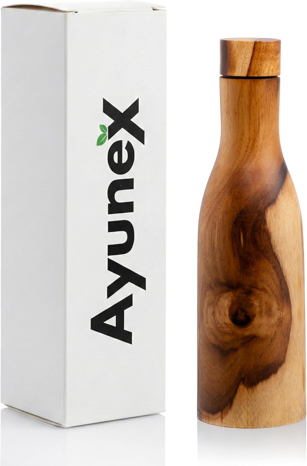 Wooden Copper Water Bottle 17oz / 500ML Handmade Ayurvedic 100% Pure Copper Water Bottle with Unique Natural Wooden Finish BPA-Free Leak-Proof Sports Water Bottle for Gym, Yoga, Office & Travel