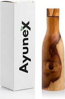Copper Water Bottle with Unique Natural Wooden Finish 17oz Handcrafted Ayurvedic 100% Pure Copper Water Bottle For Drinking Leak-Proof Insulated & Eco Friendly With Premium Quality For Sports & TraveL