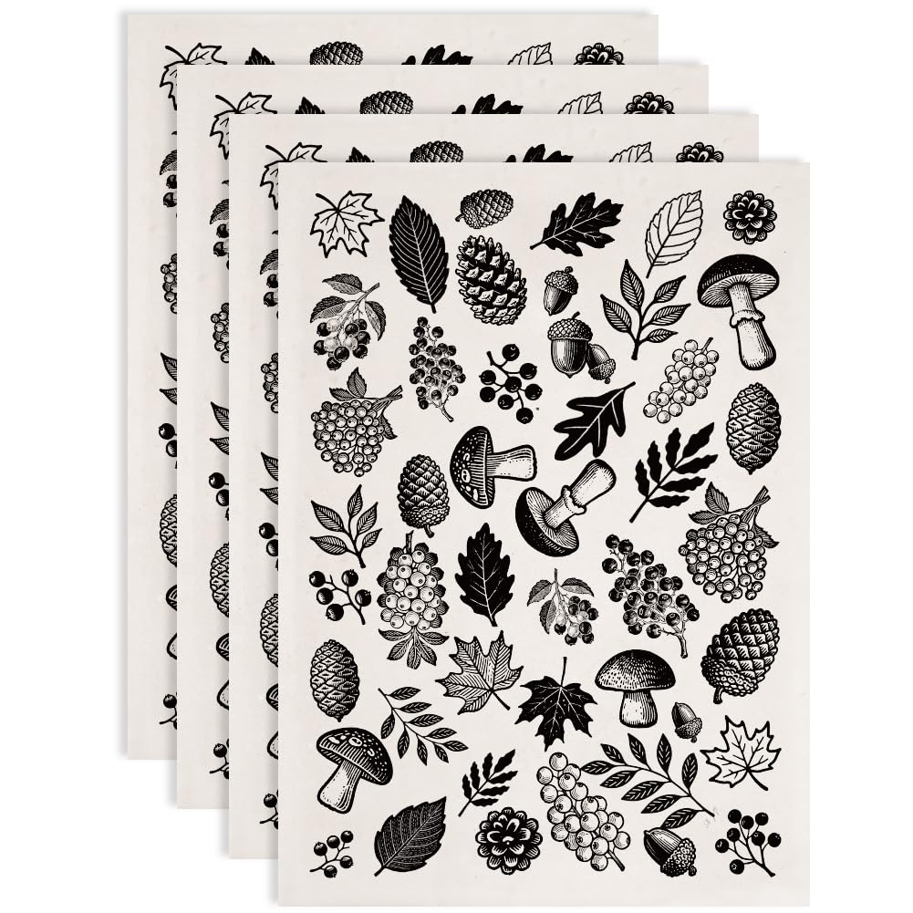 SUPERDANT 4Pcs Forest Elements Underglaze Transfers for Pottery Natural Theme Transfer Stickers Ceramic Decals Ceramic Underglaze Transfers for Pottery Overglaze Enamel Decal