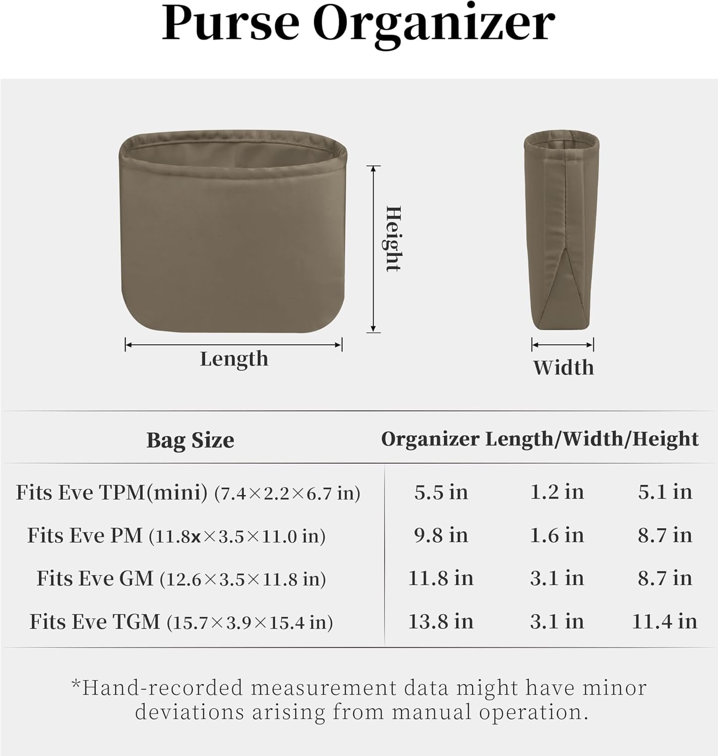 Purse Organizer Insert for Luxury Bag - Satin & Lightweight Fabric with Inside Pockets, Portable for Commute, Travel, Shopping, and Evening, Multicolor Options, Fits Evelyne 29 PM(Etoupe grey, PM)