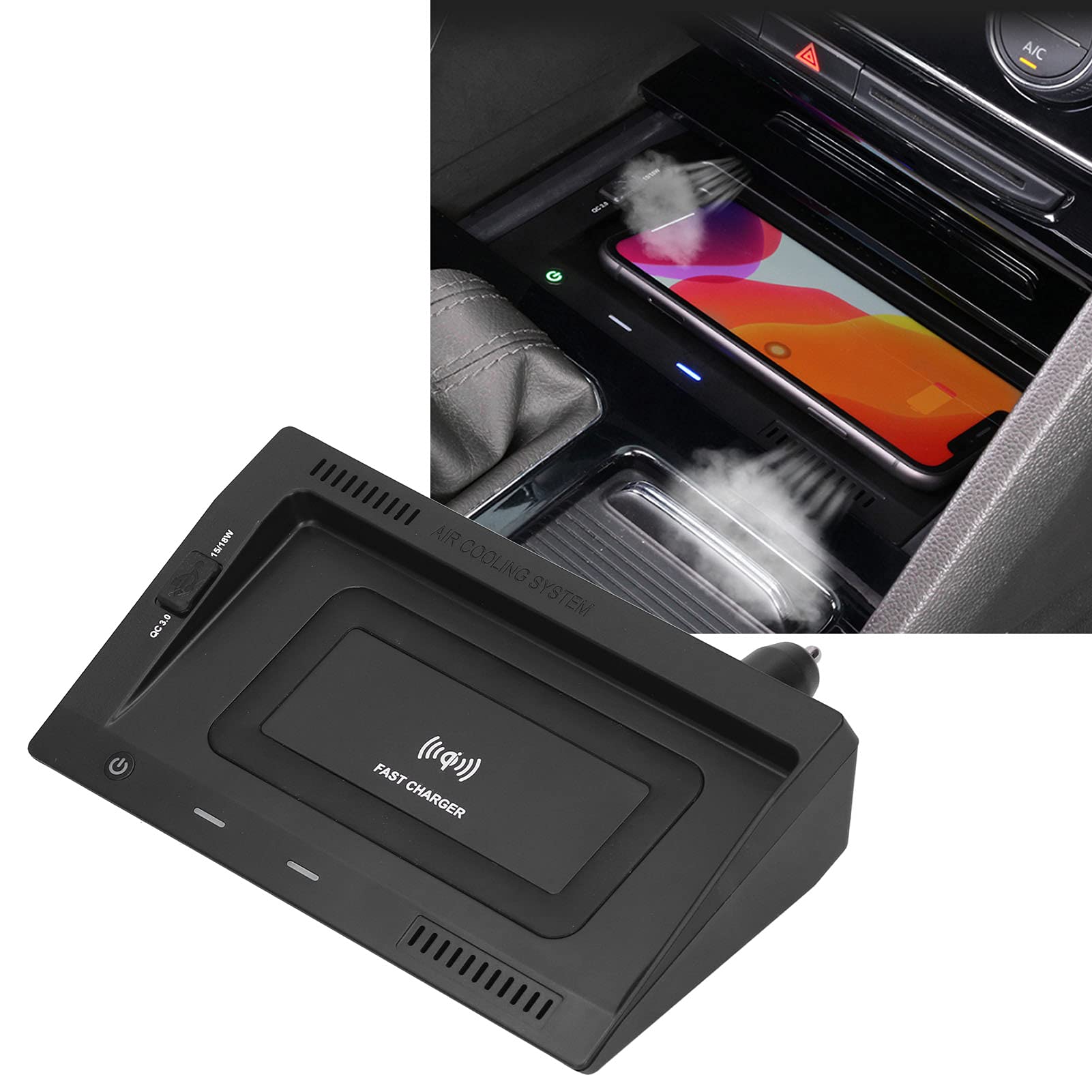 Bezprzewodowa ładowarka samochodowa 15 W i uchwyt na telefon komórkowy z portem USB QC3.0 18 W, podstawka do szybkiego ładowania Qi do pojazdów, automatyczna ochrona akumulatora,
