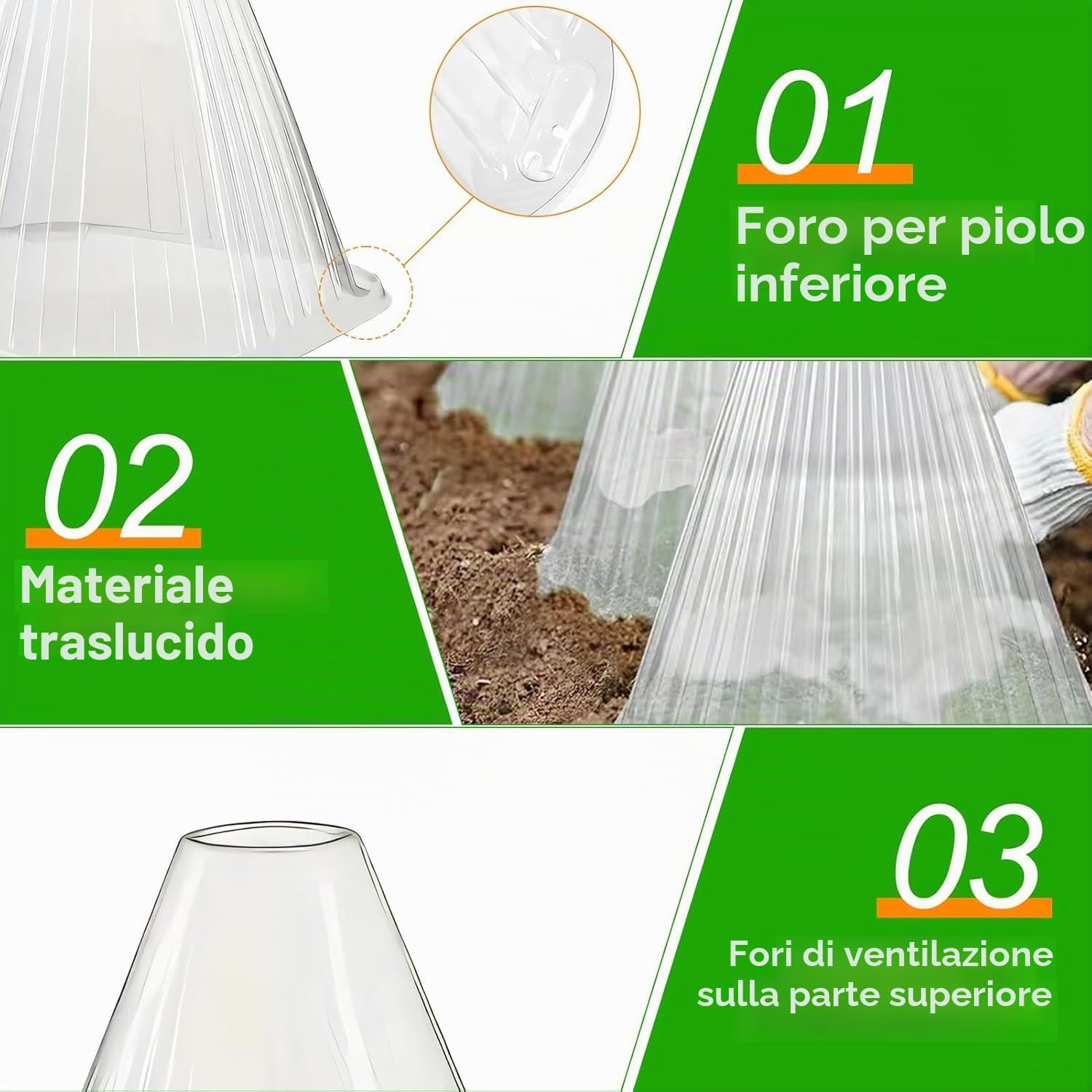 KAHEIGN 20 Pezzi Campane per Piante da Giardino, 22CM x 19CM Copertura per Campana per Piante in Plastica Mini Serra Riutilizzabile per Protezione da Sole Neve Gelo Lumache Uccelli Insetti (Chiaro)