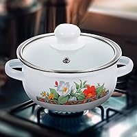 Vista 3 de Kichvoe Olla de esmalte con tapa, olla de cocina retro de frijoles esmaltados, olla para pasta, olla de sopa vintage con doble mango para cocinas