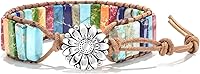 sedmart 7 Chakra Leather Wrap Bracelet with Real Healing Stones - Boho Jewelry for Women Men Balance Energy