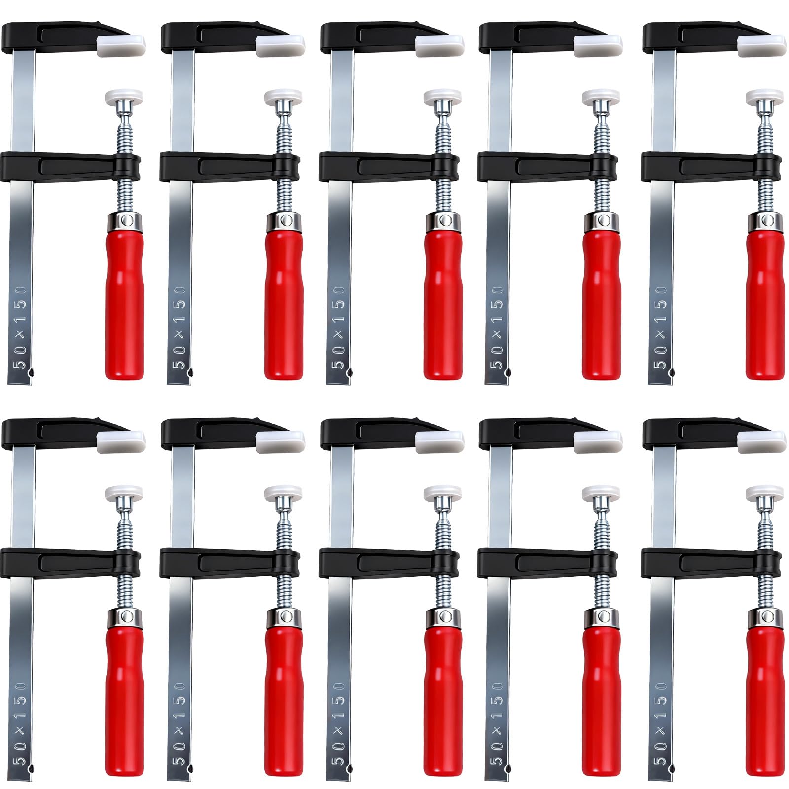 Lot de 10 serre-joints en forme de F 300 mm/200 mm/150 mm, profondeur de serrage 50 mm, en fonte, pour le travail du bois, bricolage, outils à main, 150 mm