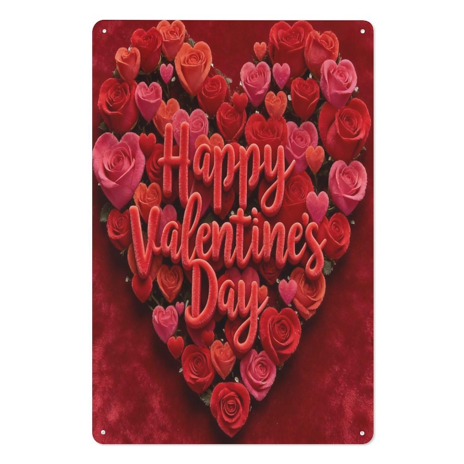 peiyeety Happy Valentine's Day Metal Tin Sign 8x12 Inch – Romantic Wall Decor with Roses, Celebrate Love and Festive Affection