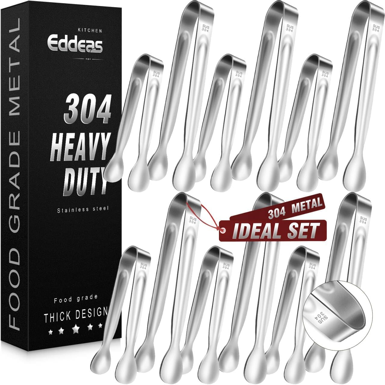 Photo 1 of 12PCS Ice Tongs Mini Sugar Tong - 2 Sizes 6 & 4 Inch Stainless Steel Small Serving Tongs, Small Kitchen Tiny Tong for Appetizers,Tea Party, Coffee Bar, Desserts (Silver)