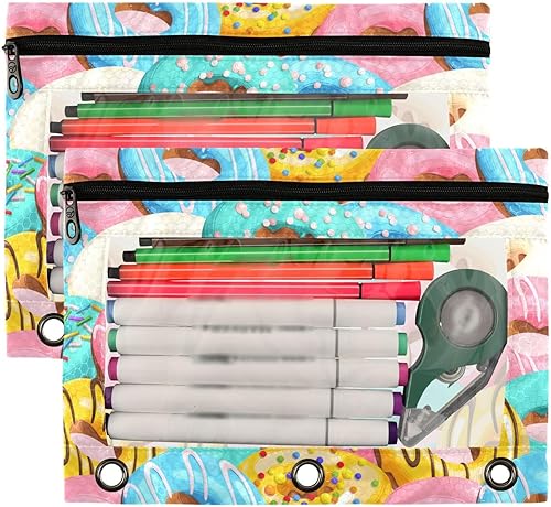 Miniatura 2 de Estuche para lápices coloridos con donas para carpeta de 3 anillos, carpeta con cremallera, estuche para lápices con ventana transparente para