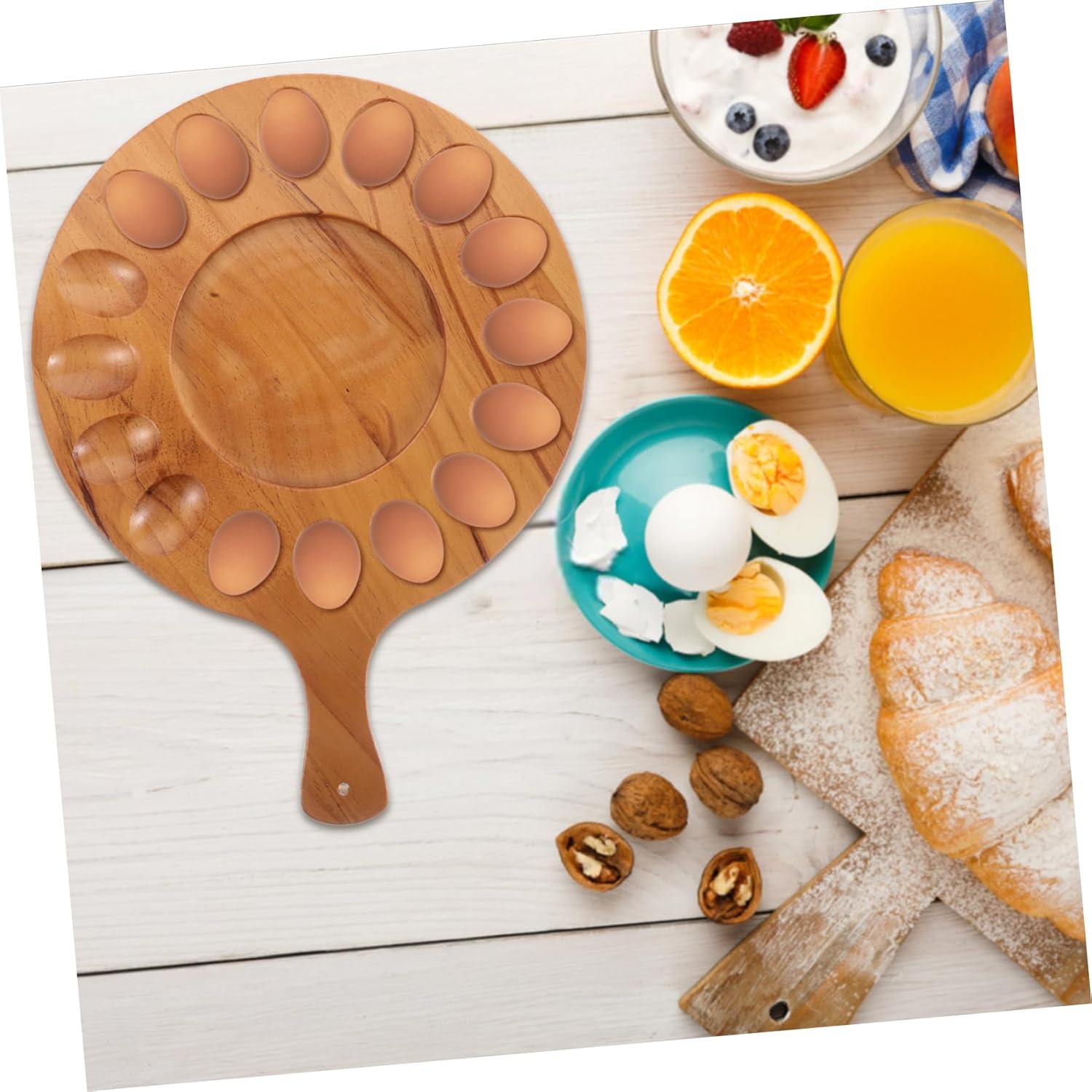 Wooden Deviled Platter Holder for Refrigerator and Countertop Creative Charcuterie Board Segmented Design for Organized Kitchen Storage