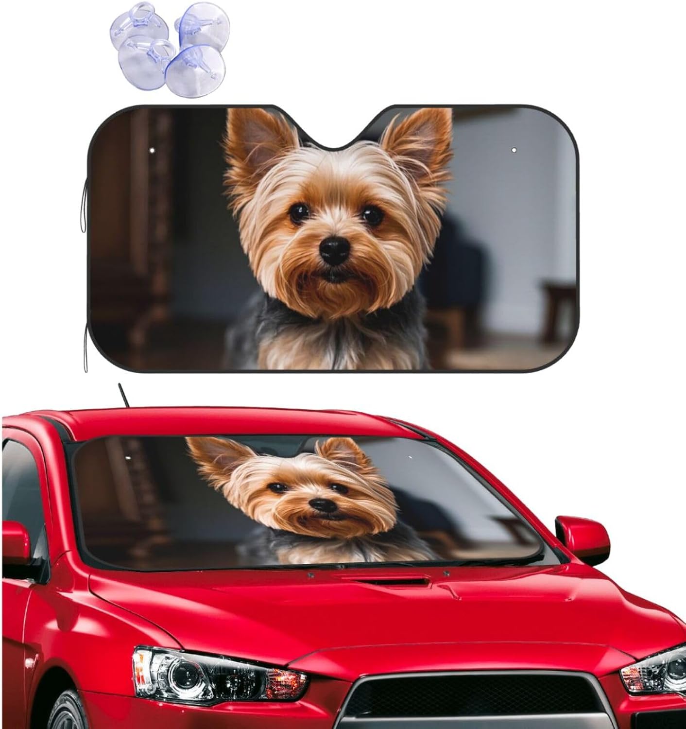 Cute Pet Yorkie Windshield Sun Shade for Car,Personalized Front Window Sun Shade Visor Shield Cover Foldable Car Sun Shade Uv Ray Reflector Car Accessories Keeps Your Vehicle Cool 51x27.5 Inch