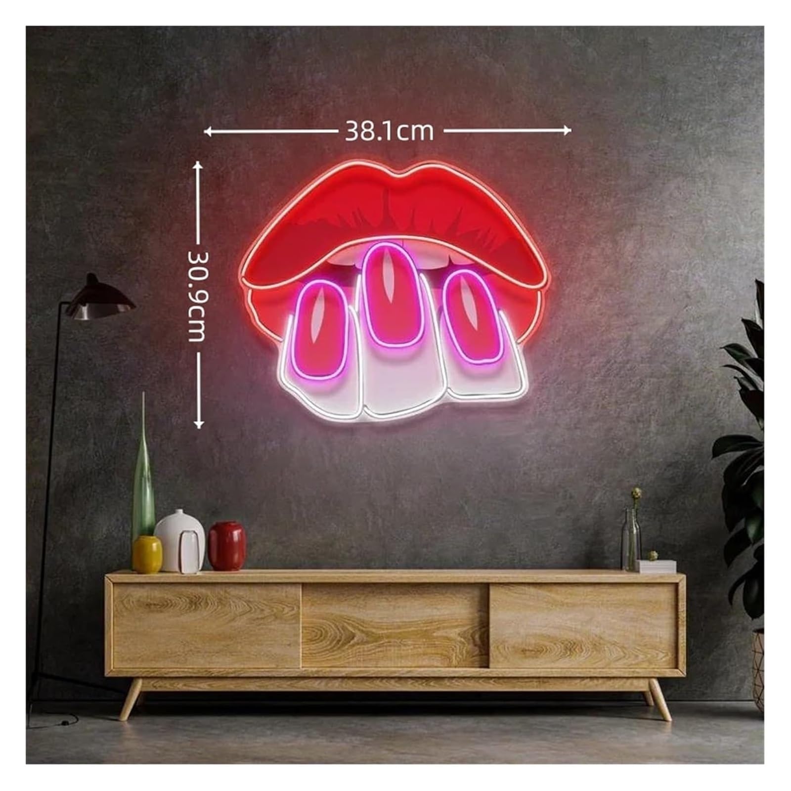 Decorazione luminosa al neon con labbra rosse per insegna manicure a LED dimmerabile per negozio di unghie