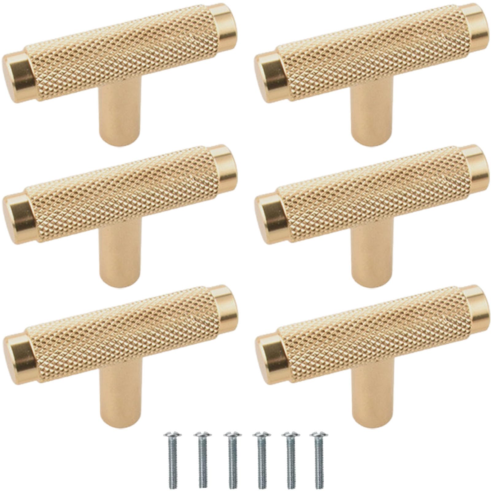 Bikasun 6Pack Golden Cabinet Handles in T-Shape Gold Drawer Furniture Knobs