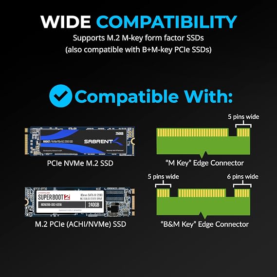 SABRENT M.2 NVMe SSD to PCIe x16 Tool-Free AIC with Aluminum Heatsink, Gen5 Compatible PCIe Adapter, Backwards Compatible