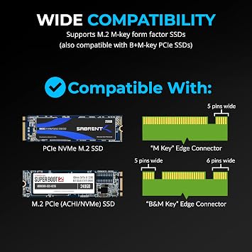 SABRENT M.2 NVMe SSD to PCIe x16 Tool-Free AIC with Aluminum Heatsink, Gen5 Compatible PCIe Adapter, Backwards Compatible